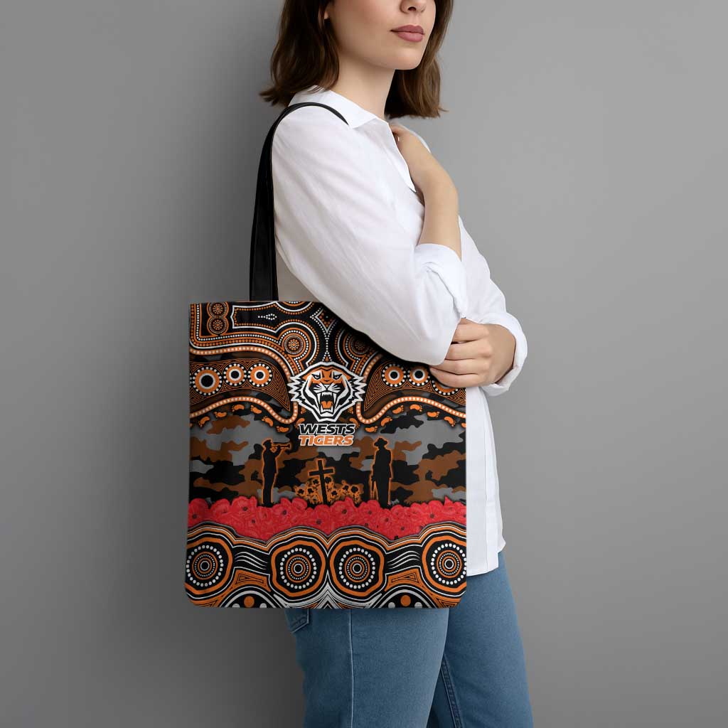 ANZAC Day Wests Tigers Tote Bag Military Memorial Aboriginal Indigenous Art