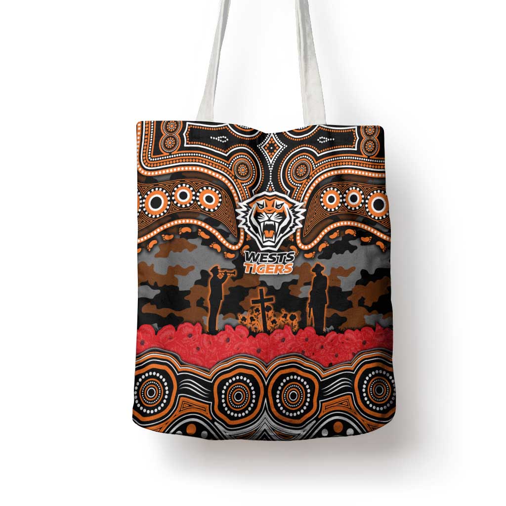 ANZAC Day Wests Tigers Tote Bag Military Memorial Aboriginal Indigenous Art