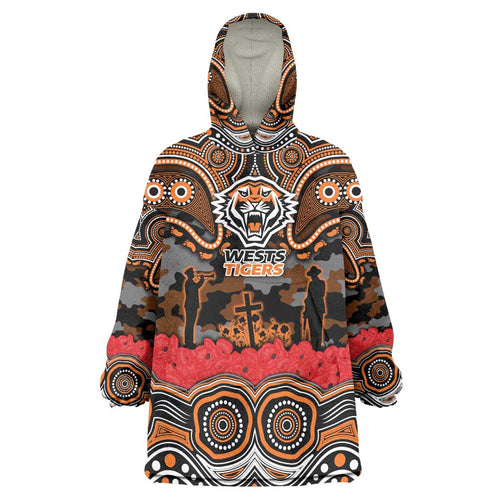 ANZAC Day Wests Tigers Wearable Blanket Hoodie Military Memorial Aboriginal Indigenous Art