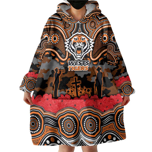 ANZAC Day Wests Tigers Wearable Blanket Hoodie Military Memorial Aboriginal Indigenous Art