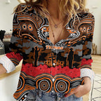 ANZAC Day Wests Tigers Women Casual Shirt Military Memorial Aboriginal Indigenous Art
