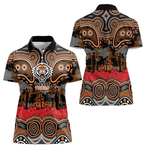 ANZAC Day Wests Tigers Women Polo Shirt Military Memorial Aboriginal Indigenous Art