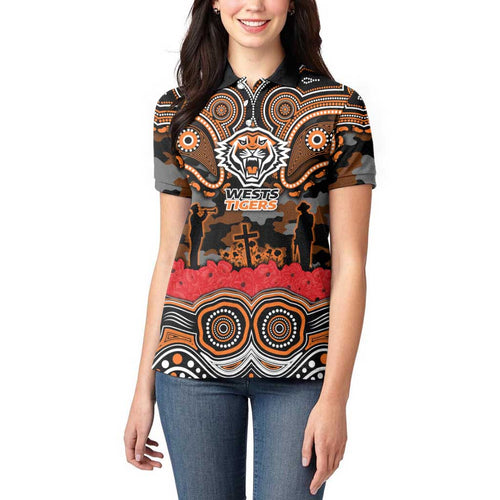 ANZAC Day Wests Tigers Women Polo Shirt Military Memorial Aboriginal Indigenous Art