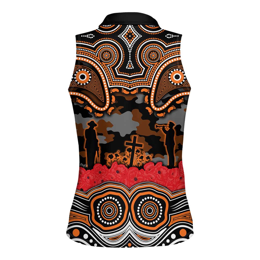 ANZAC Day Wests Tigers Women Sleeveless Polo Shirt Military Memorial Aboriginal Indigenous Art