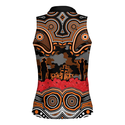 ANZAC Day Wests Tigers Women Sleeveless Polo Shirt Military Memorial Aboriginal Indigenous Art