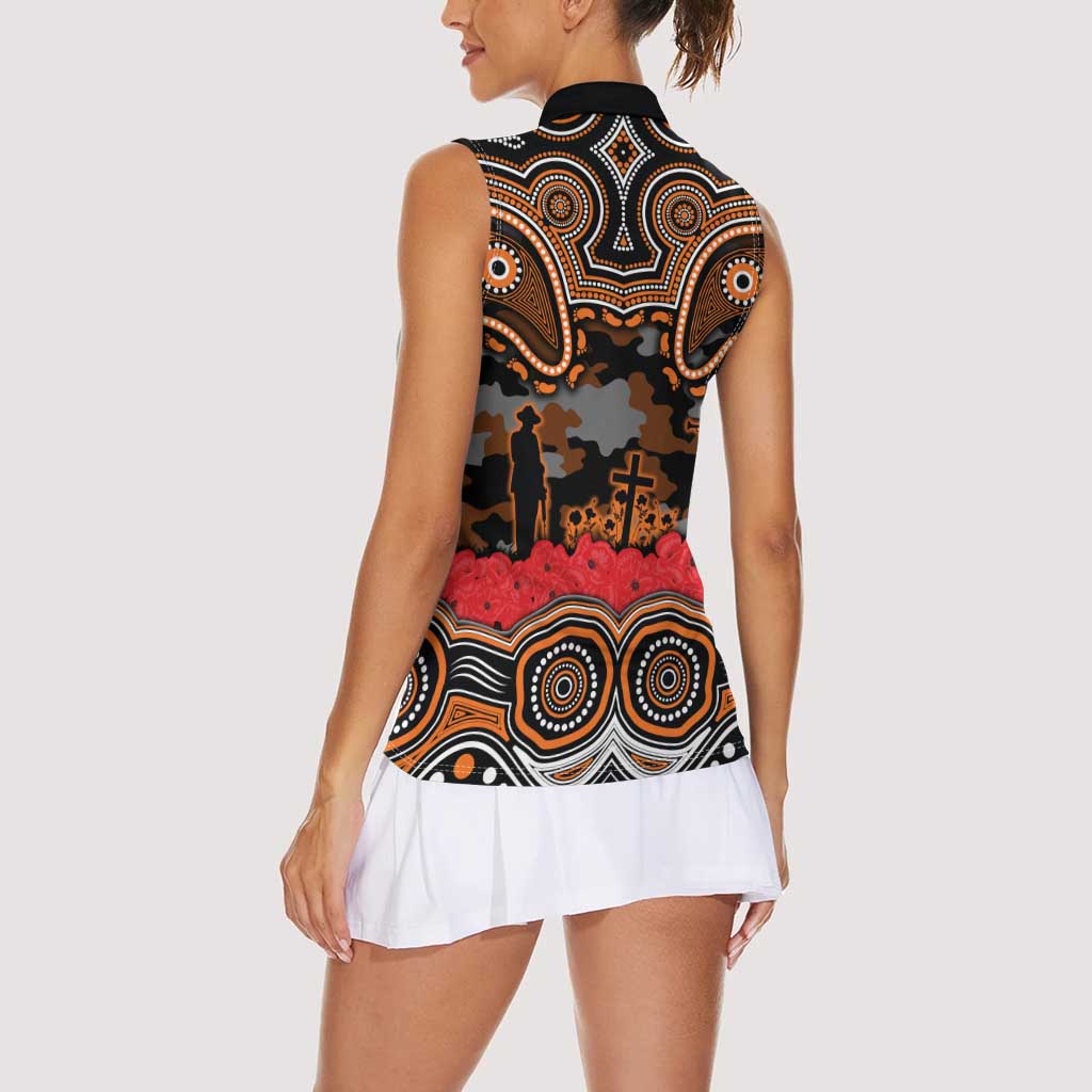 ANZAC Day Wests Tigers Women Sleeveless Polo Shirt Military Memorial Aboriginal Indigenous Art