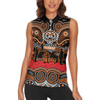 ANZAC Day Wests Tigers Women Sleeveless Polo Shirt Military Memorial Aboriginal Indigenous Art