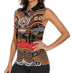 ANZAC Day Wests Tigers Women Sleeveless Polo Shirt Military Memorial Aboriginal Indigenous Art