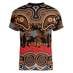ANZAC Day Wests Tigers Women V-Neck T-Shirt Military Memorial Aboriginal Indigenous Art