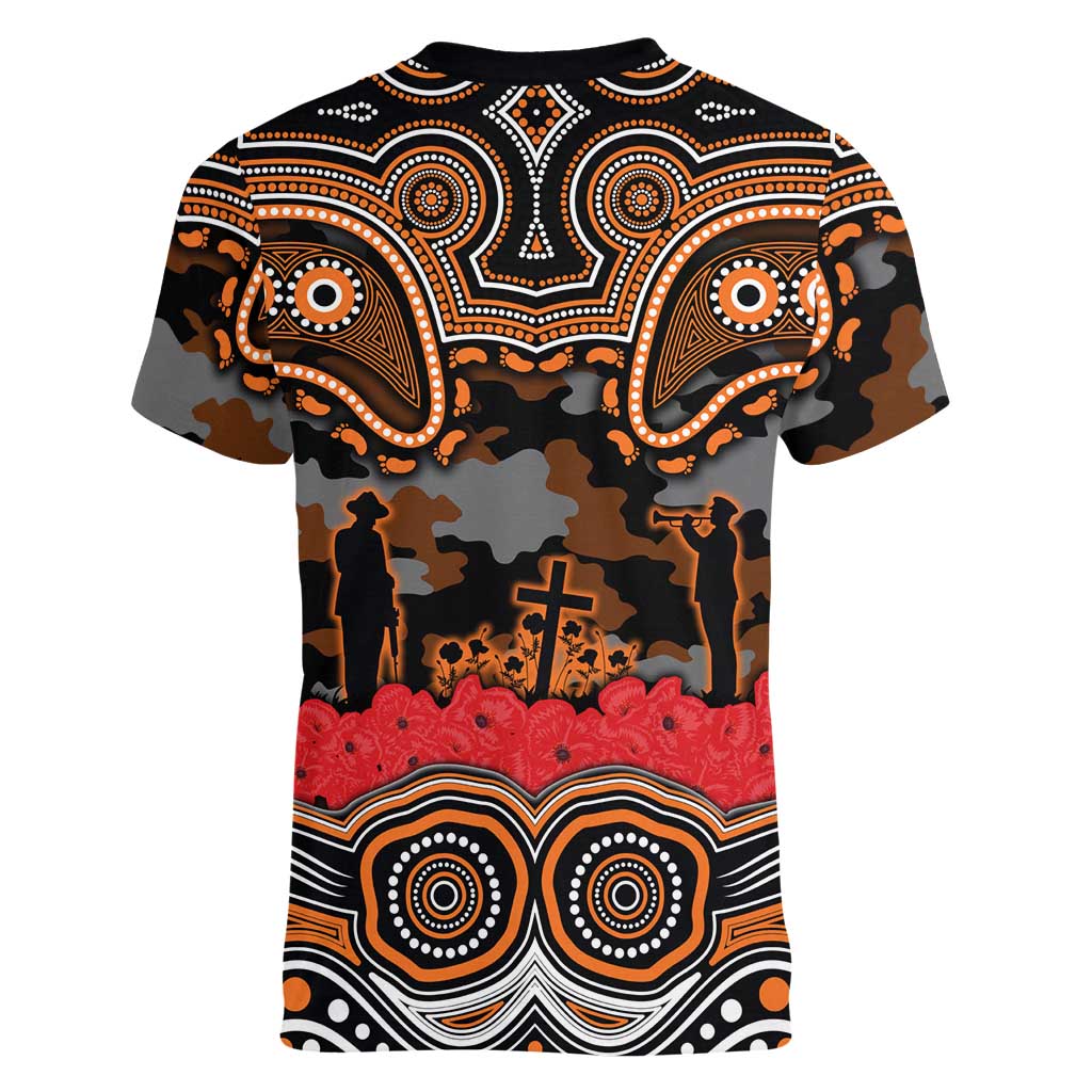ANZAC Day Wests Tigers Women V-Neck T-Shirt Military Memorial Aboriginal Indigenous Art