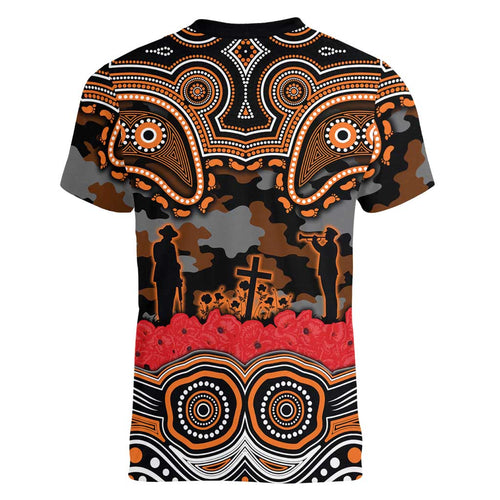 ANZAC Day Wests Tigers Women V-Neck T-Shirt Military Memorial Aboriginal Indigenous Art