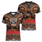 ANZAC Day Wests Tigers Women V-Neck T-Shirt Military Memorial Aboriginal Indigenous Art