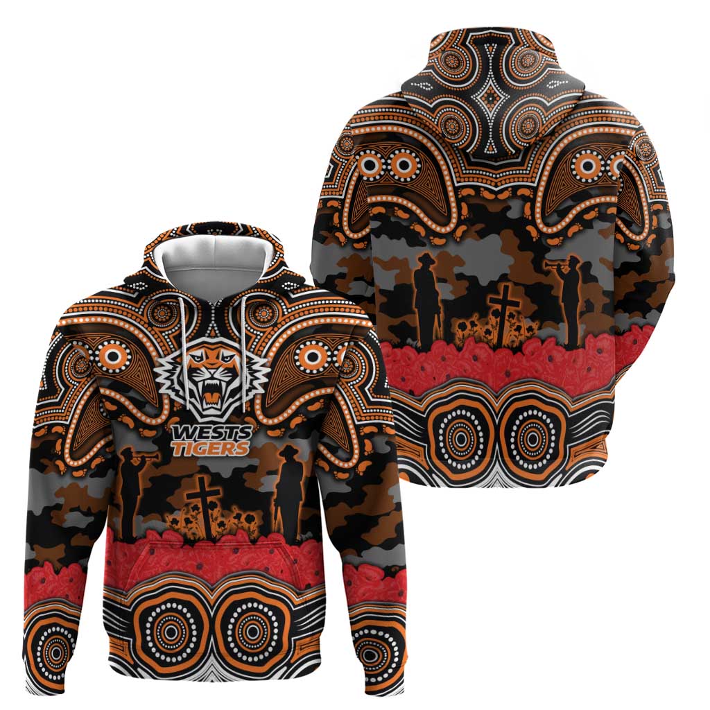 ANZAC Day Wests Tigers Zip Hoodie Military Memorial Aboriginal Indigenous Art