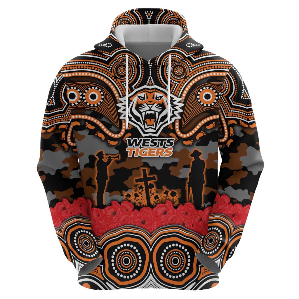 ANZAC Day Wests Tigers Zip Hoodie Military Memorial Aboriginal Indigenous Art