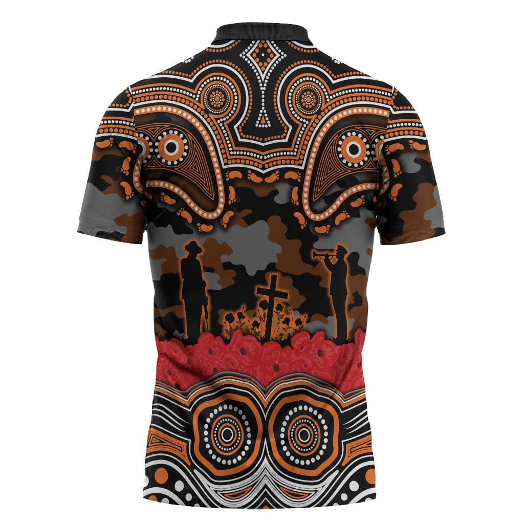 ANZAC Day Wests Tigers Zipper Polo Shirt Military Memorial Aboriginal Indigenous Art