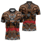 ANZAC Day Wests Tigers Zipper Polo Shirt Military Memorial Aboriginal Indigenous Art