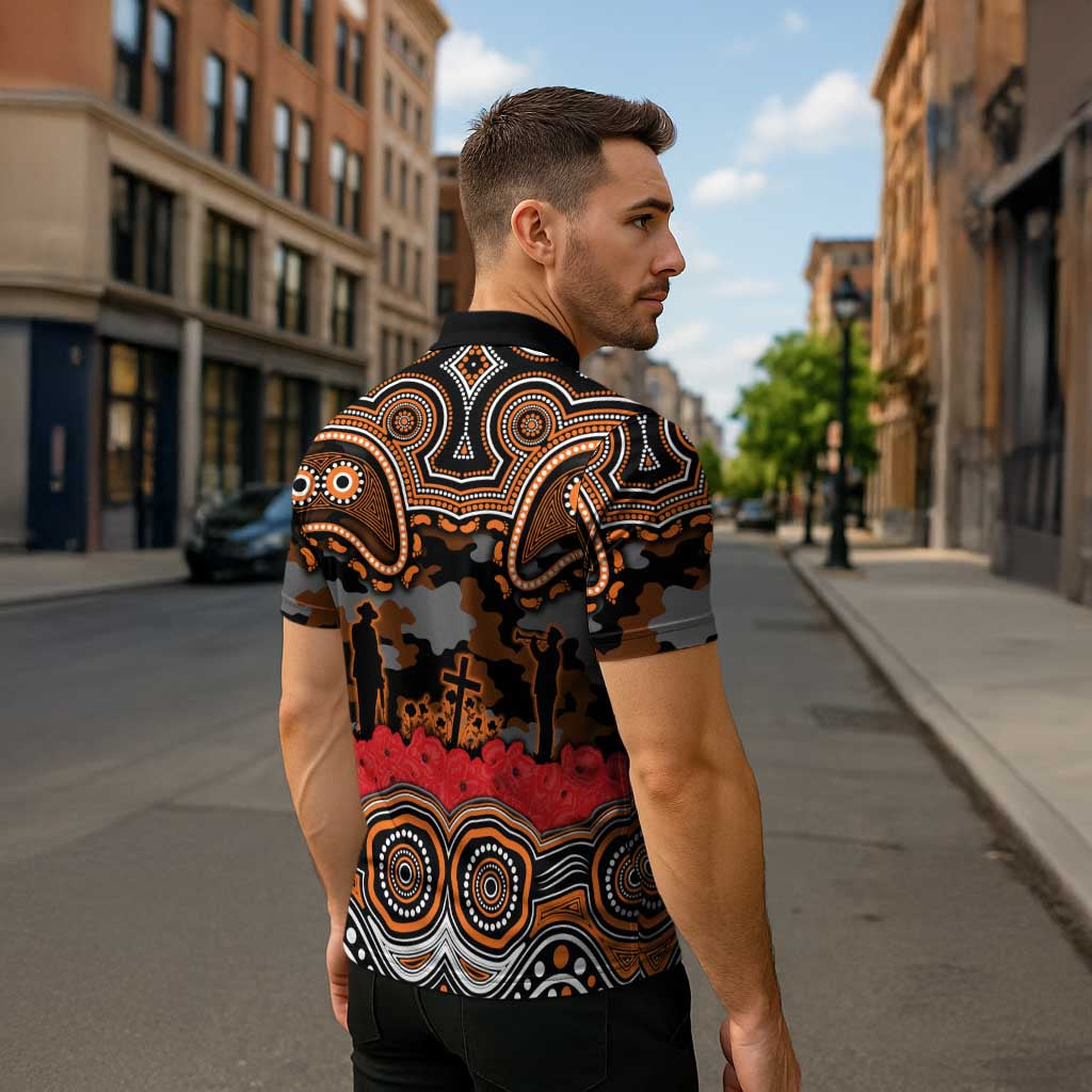 ANZAC Day Wests Tigers Zipper Polo Shirt Military Memorial Aboriginal Indigenous Art