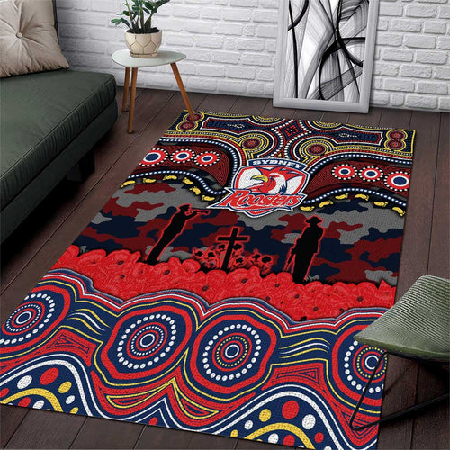 ANZAC Day Sydney Roosters Area Rug Military Memorial Aboriginal Indigenous Art