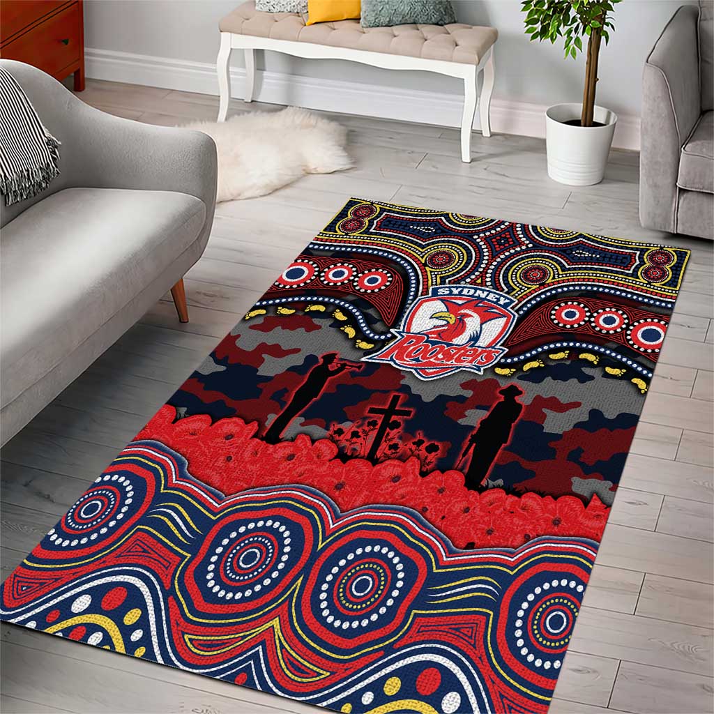 ANZAC Day Sydney Roosters Area Rug Military Memorial Aboriginal Indigenous Art