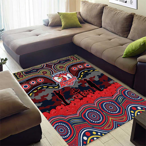 ANZAC Day Sydney Roosters Area Rug Military Memorial Aboriginal Indigenous Art