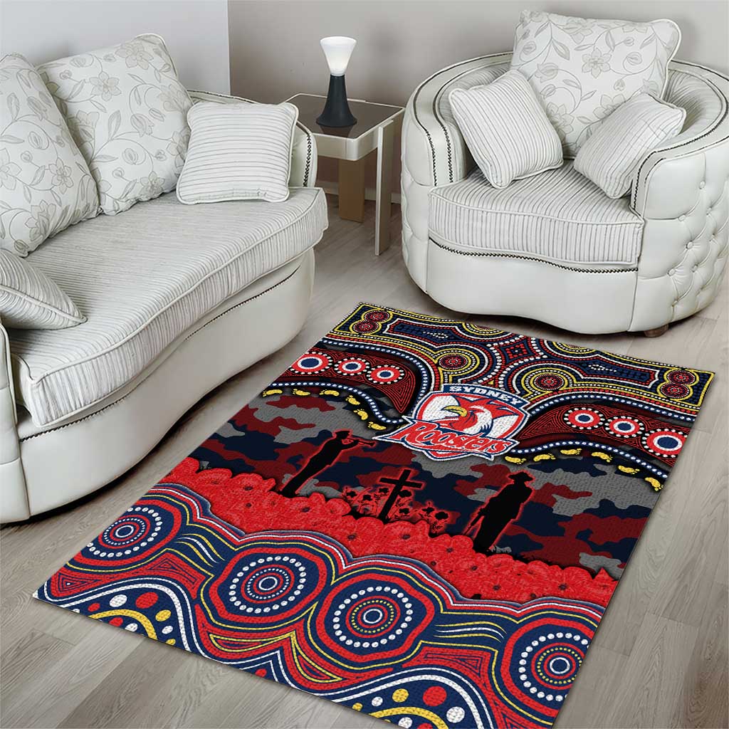 ANZAC Day Sydney Roosters Area Rug Military Memorial Aboriginal Indigenous Art