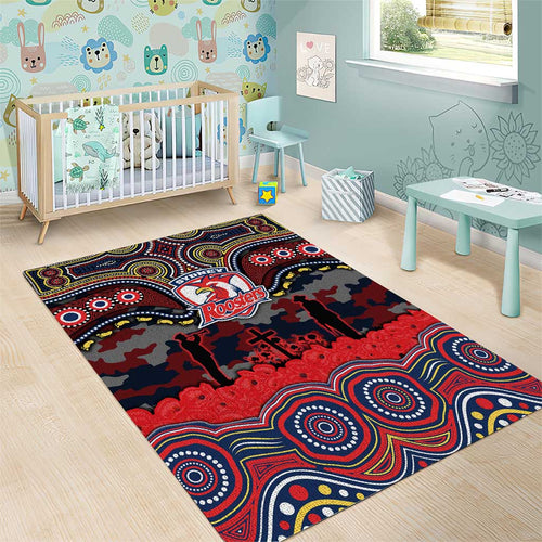 ANZAC Day Sydney Roosters Area Rug Military Memorial Aboriginal Indigenous Art