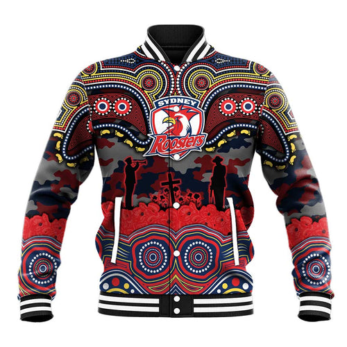 ANZAC Day Sydney Roosters Baseball Jacket Military Memorial Aboriginal Indigenous Art