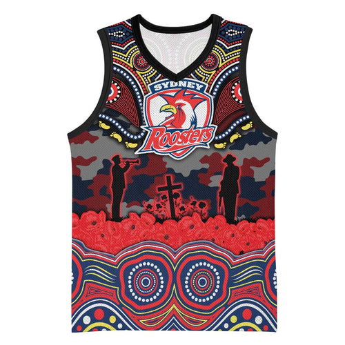 ANZAC Day Sydney Roosters Basketball Jersey Military Memorial Aboriginal Indigenous Art