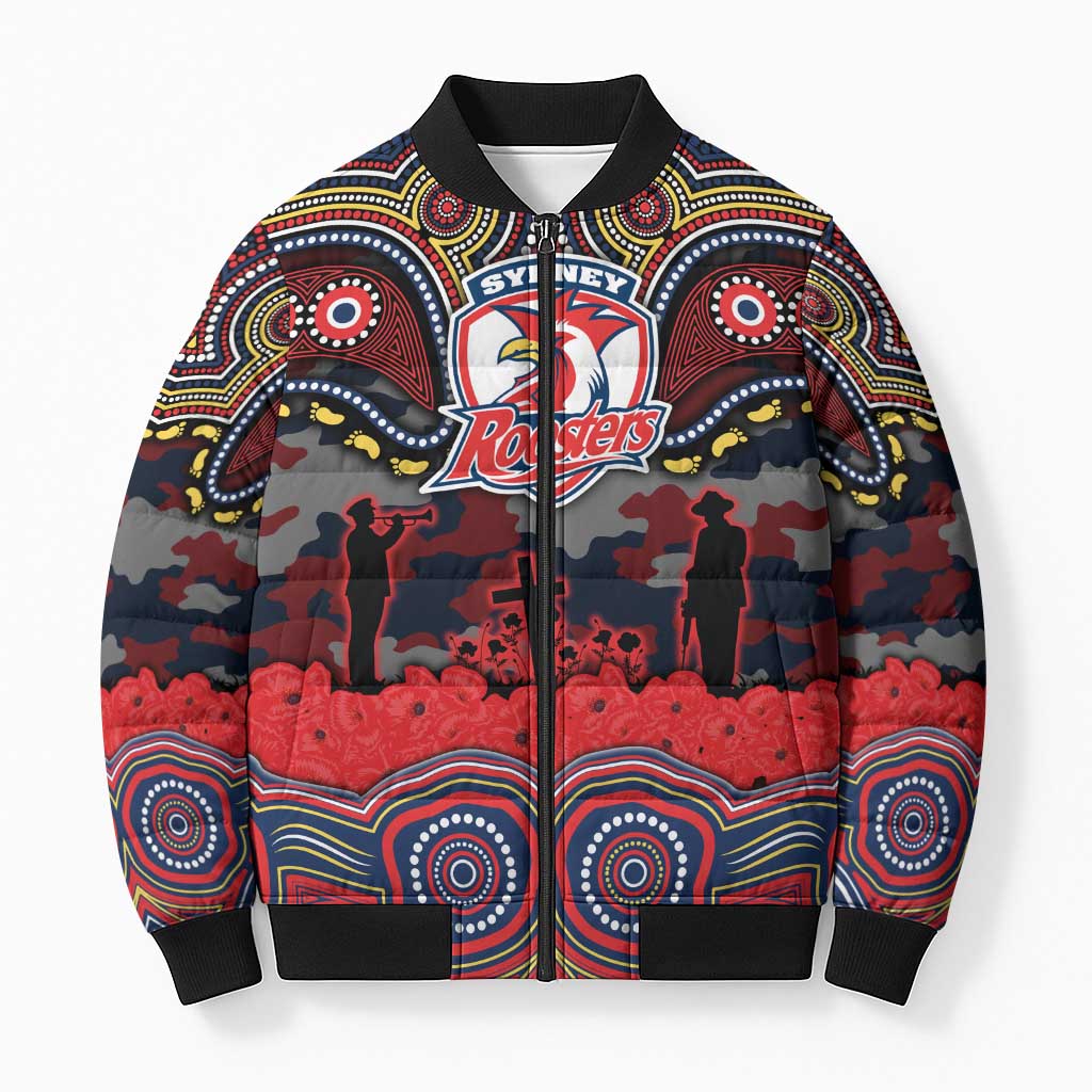 ANZAC Day Sydney Roosters Bomber Puffer Jacket Military Memorial Aboriginal Indigenous Art