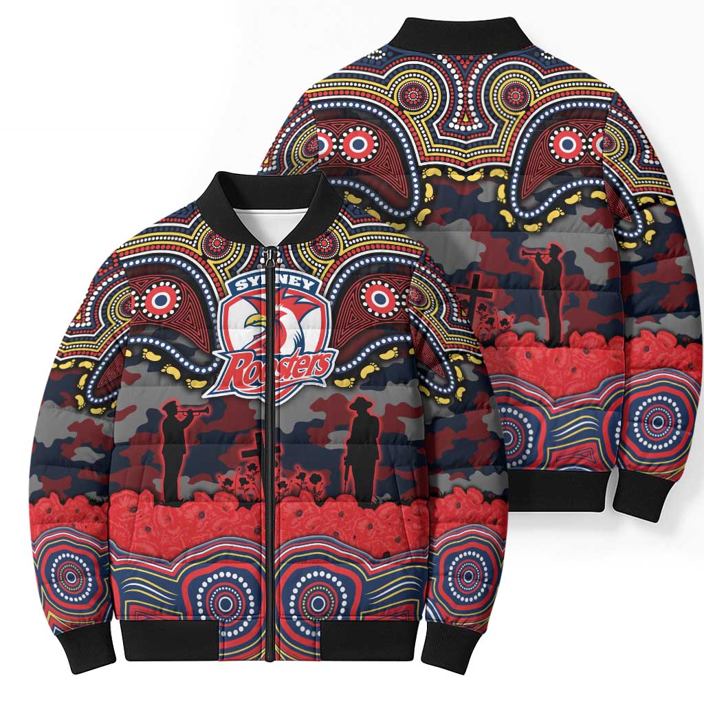 ANZAC Day Sydney Roosters Bomber Puffer Jacket Military Memorial Aboriginal Indigenous Art