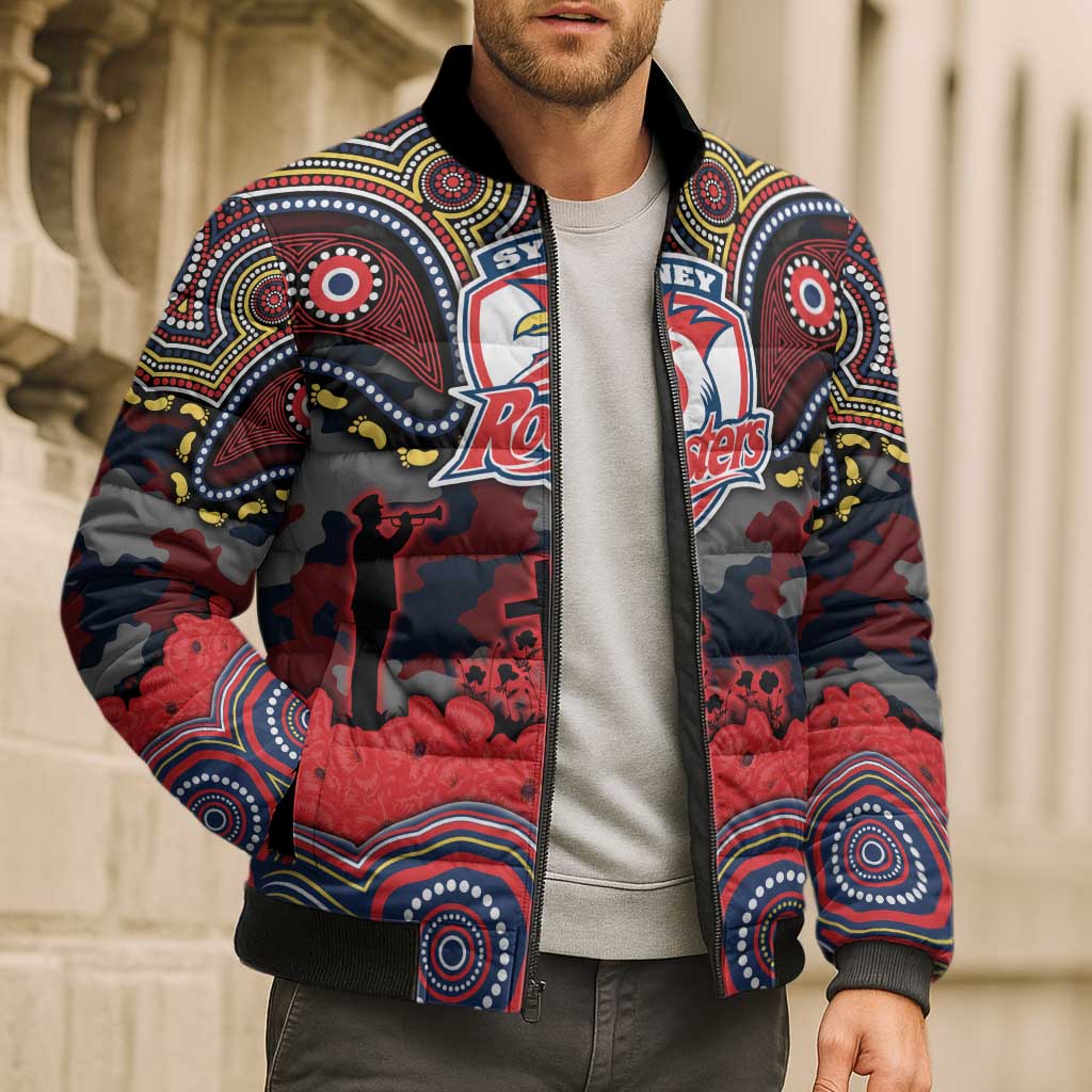 ANZAC Day Sydney Roosters Bomber Puffer Jacket Military Memorial Aboriginal Indigenous Art