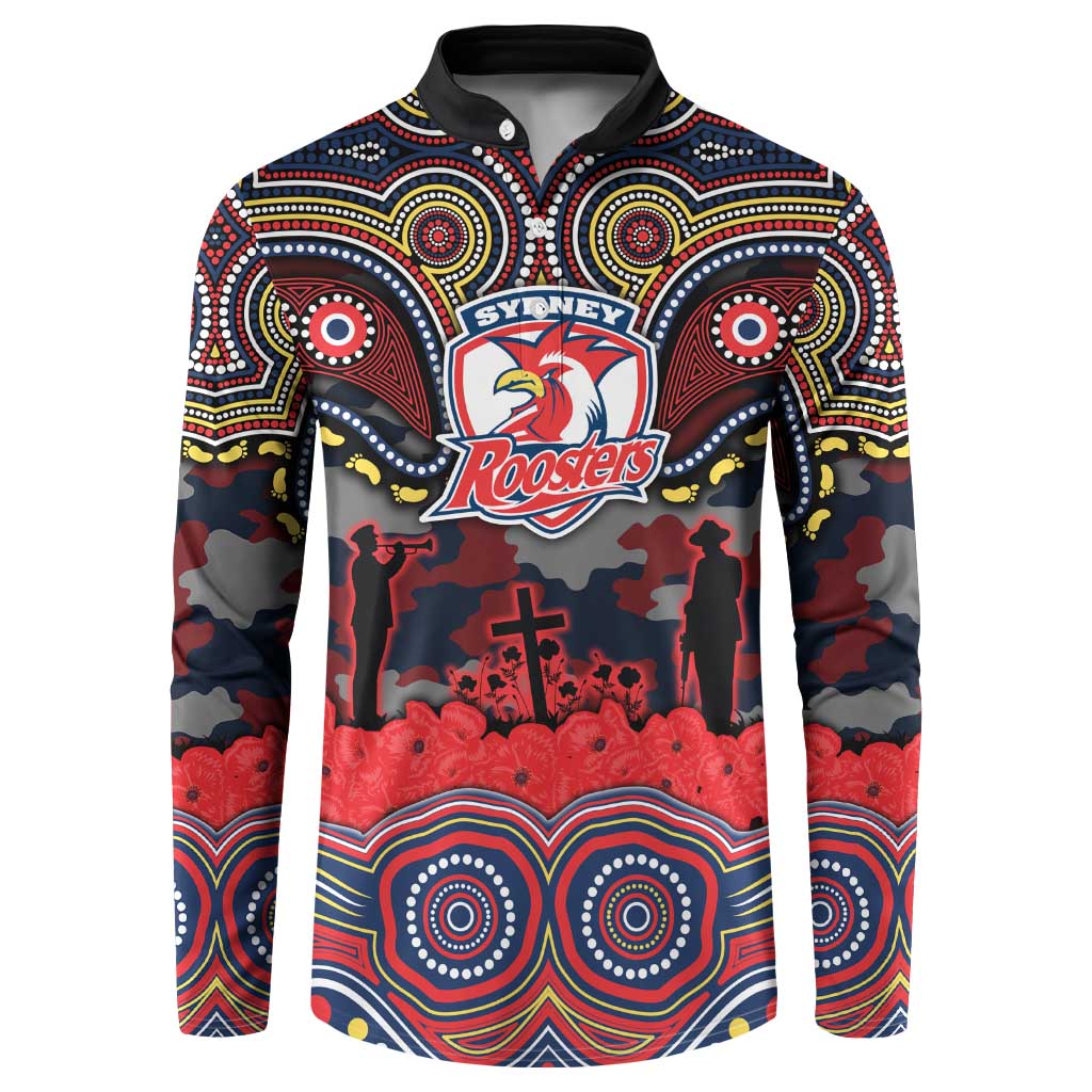 ANZAC Day Sydney Roosters Button Sweatshirt Military Memorial Aboriginal Indigenous Art
