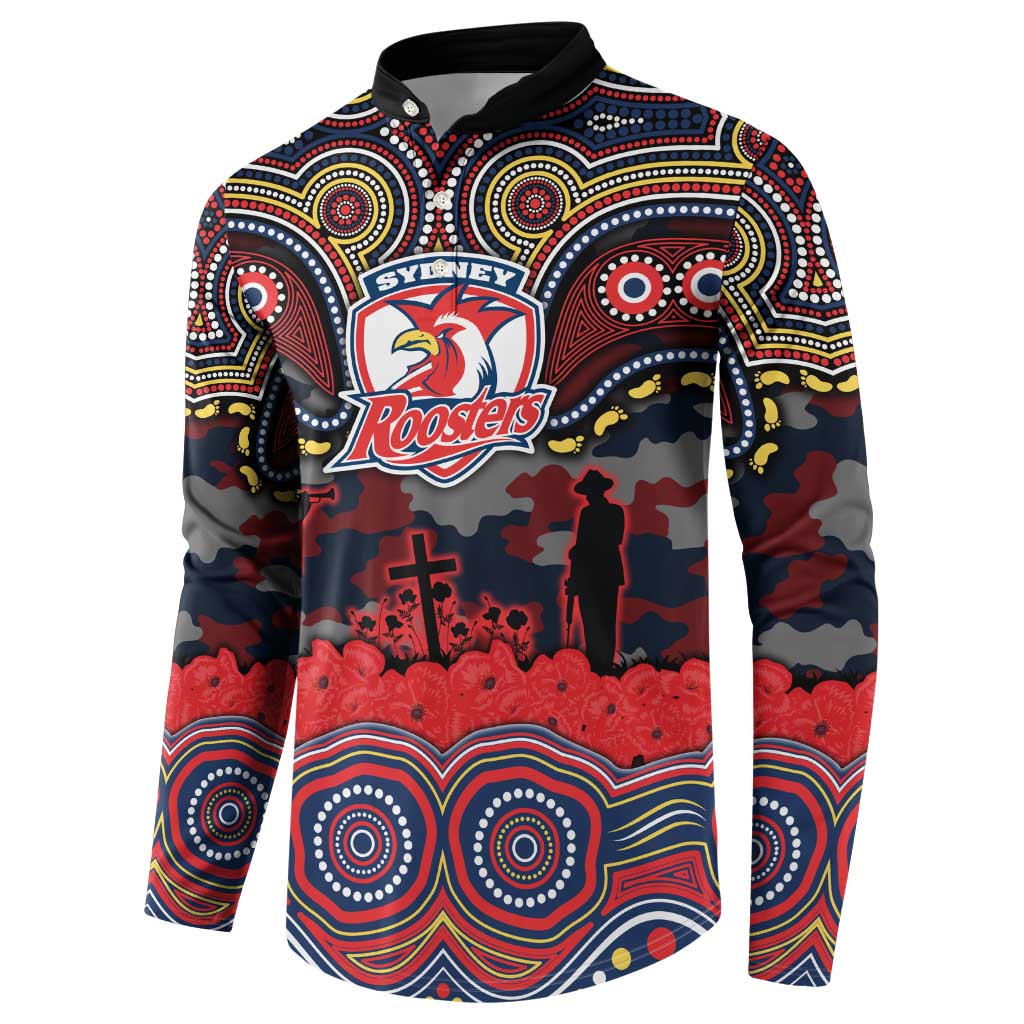 ANZAC Day Sydney Roosters Button Sweatshirt Military Memorial Aboriginal Indigenous Art