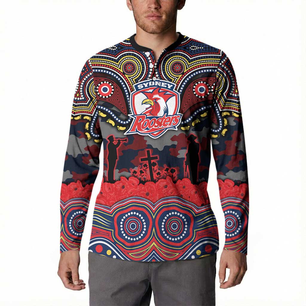 ANZAC Day Sydney Roosters Button Sweatshirt Military Memorial Aboriginal Indigenous Art