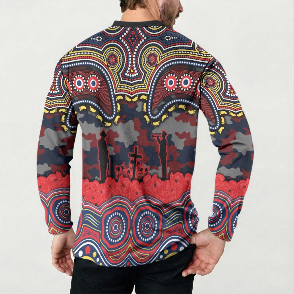 ANZAC Day Sydney Roosters Button Sweatshirt Military Memorial Aboriginal Indigenous Art