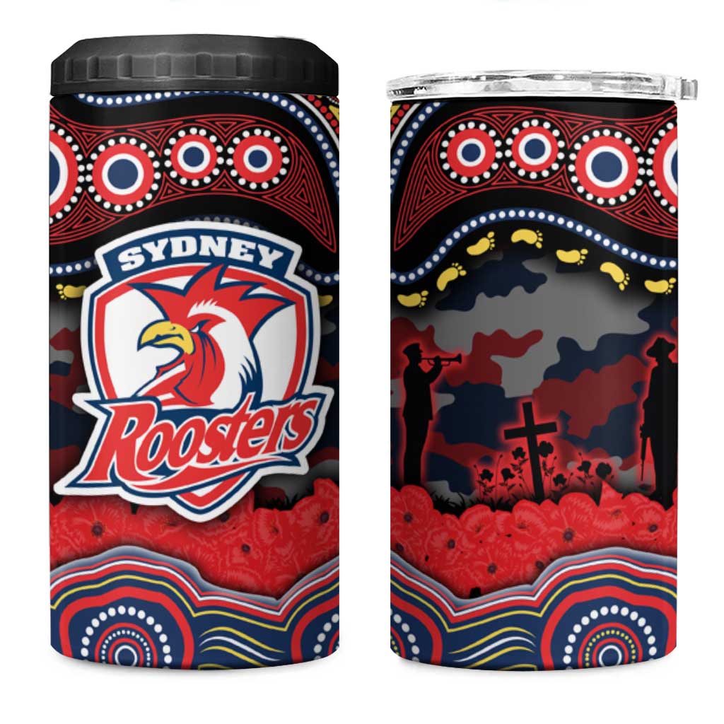 ANZAC Day Sydney Roosters 4 in 1 Can Cooler Tumbler Military Memorial Aboriginal Indigenous Art