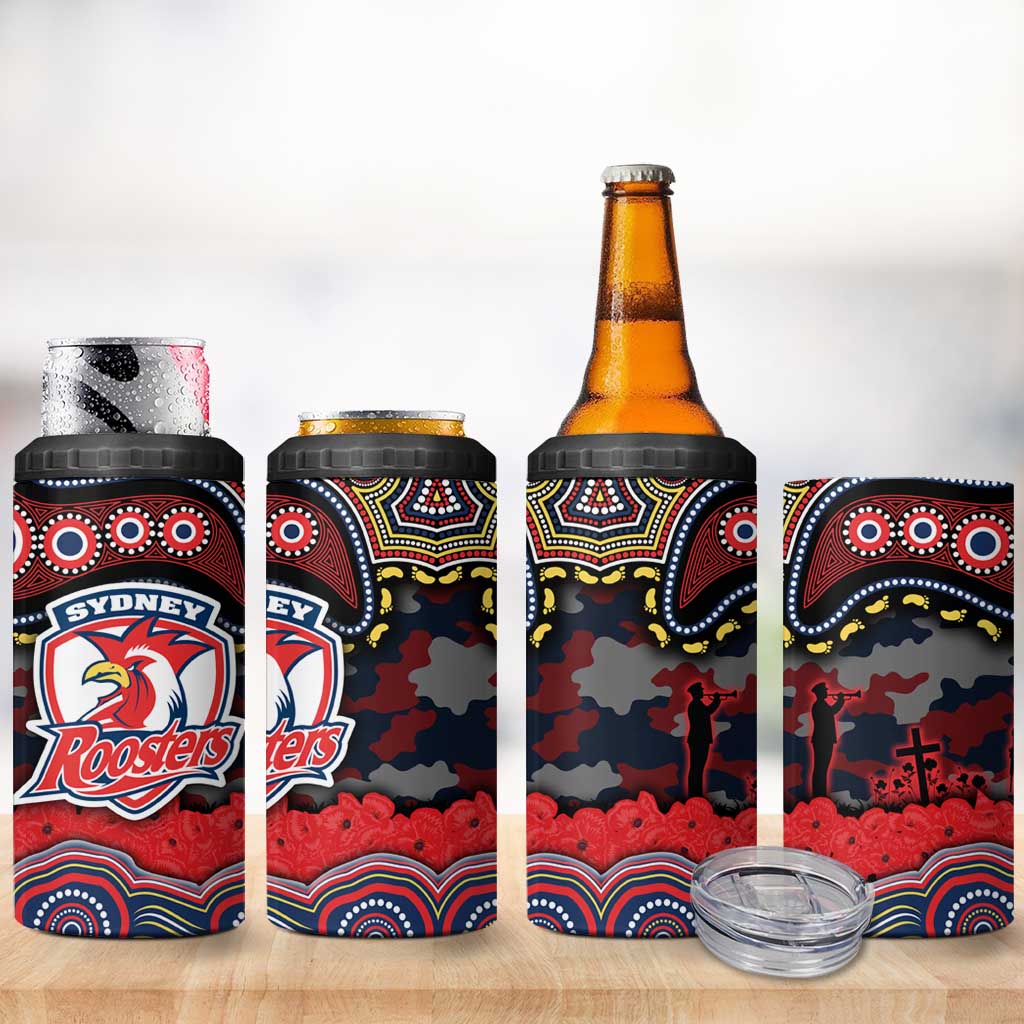 ANZAC Day Sydney Roosters 4 in 1 Can Cooler Tumbler Military Memorial Aboriginal Indigenous Art