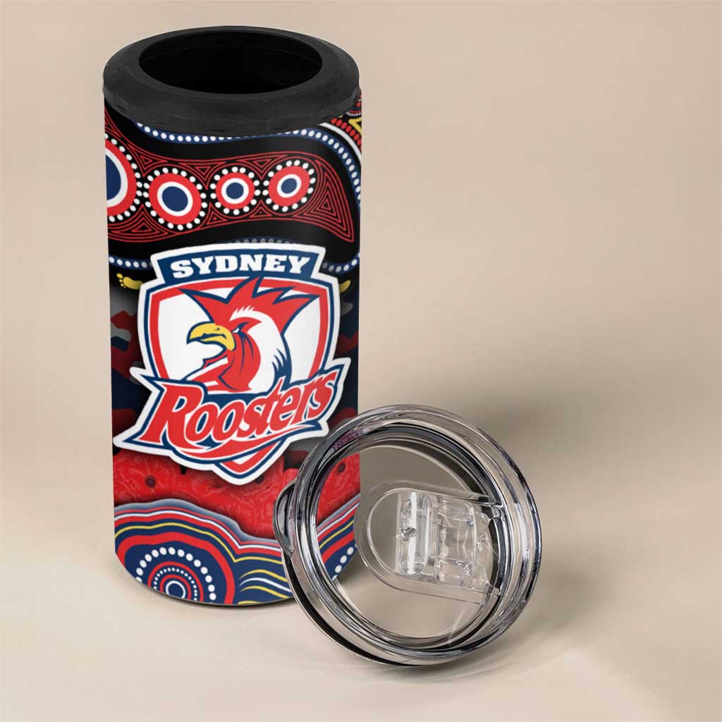 ANZAC Day Sydney Roosters 4 in 1 Can Cooler Tumbler Military Memorial Aboriginal Indigenous Art