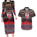 ANZAC Day Sydney Roosters Couples Matching Long Sleeve Bodycon Dress and Hawaiian Shirt Military Memorial Aboriginal Indigenous Art