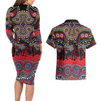 ANZAC Day Sydney Roosters Couples Matching Long Sleeve Bodycon Dress and Hawaiian Shirt Military Memorial Aboriginal Indigenous Art