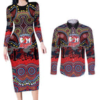 ANZAC Day Sydney Roosters Couples Matching Long Sleeve Bodycon Dress and Long Sleeve Button Shirt Military Memorial Aboriginal Indigenous Art