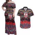 ANZAC Day Sydney Roosters Couples Matching Off Shoulder Maxi Dress and Hawaiian Shirt Military Memorial Aboriginal Indigenous Art