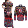 ANZAC Day Sydney Roosters Couples Matching Off Shoulder Maxi Dress and Long Sleeve Button Shirt Military Memorial Aboriginal Indigenous Art