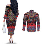 ANZAC Day Sydney Roosters Couples Matching Off The Shoulder Long Sleeve Dress and Long Sleeve Button Shirt Military Memorial Aboriginal Indigenous Art