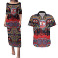 ANZAC Day Sydney Roosters Couples Matching Puletasi and Hawaiian Shirt Military Memorial Aboriginal Indigenous Art