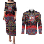ANZAC Day Sydney Roosters Couples Matching Puletasi and Long Sleeve Button Shirt Military Memorial Aboriginal Indigenous Art