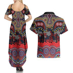 ANZAC Day Sydney Roosters Couples Matching Summer Maxi Dress and Hawaiian Shirt Military Memorial Aboriginal Indigenous Art