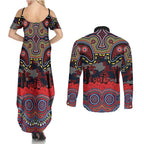 ANZAC Day Sydney Roosters Couples Matching Summer Maxi Dress and Long Sleeve Button Shirt Military Memorial Aboriginal Indigenous Art
