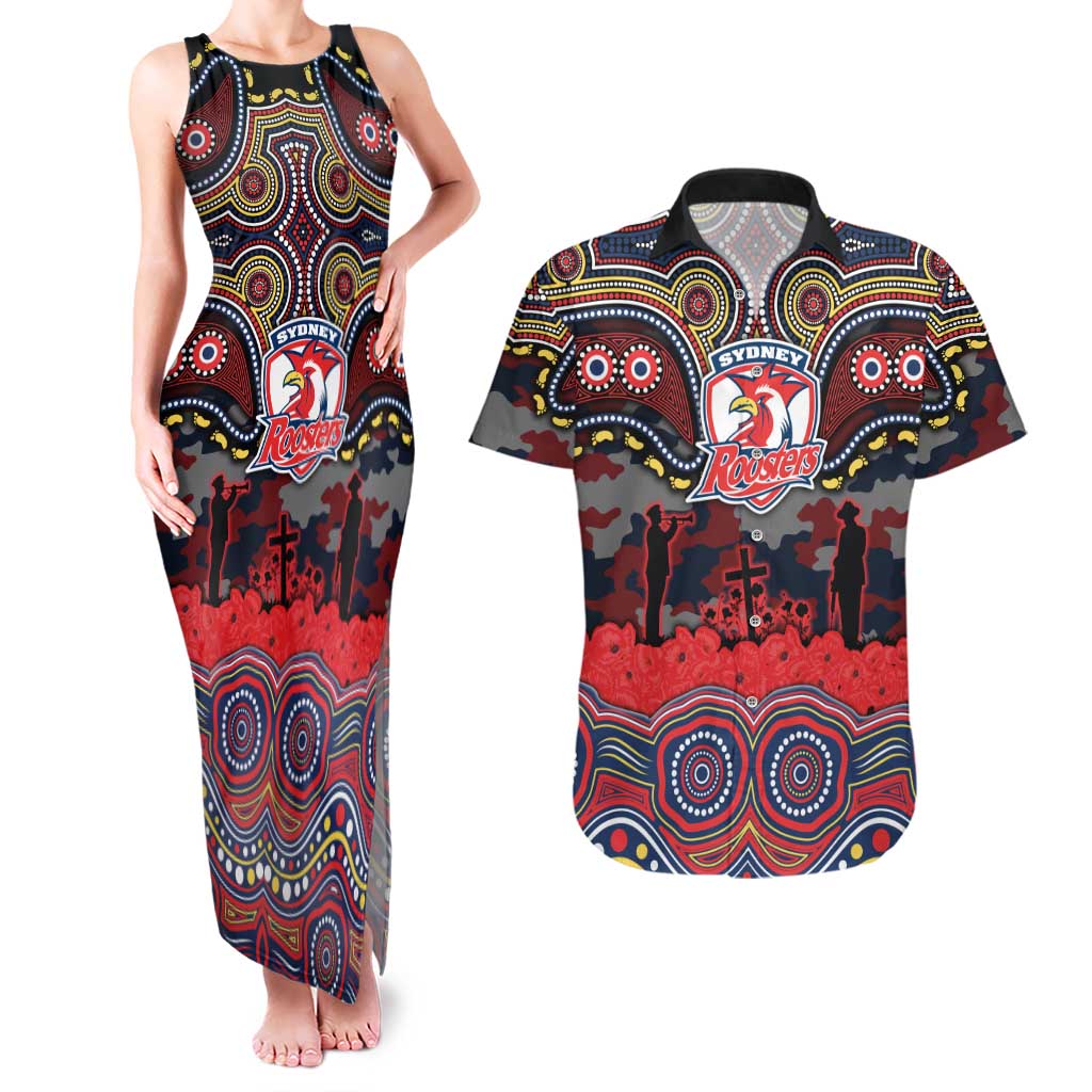 ANZAC Day Sydney Roosters Couples Matching Tank Maxi Dress and Hawaiian Shirt Military Memorial Aboriginal Indigenous Art