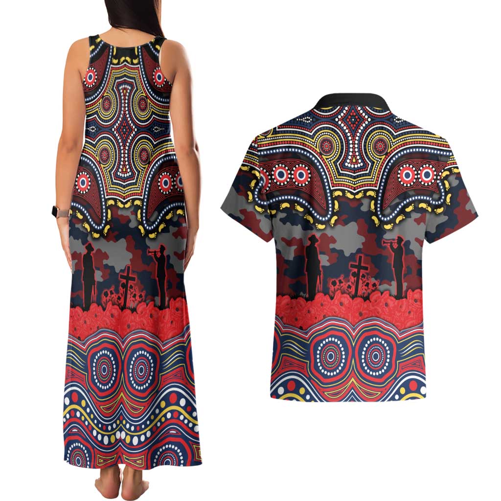 ANZAC Day Sydney Roosters Couples Matching Tank Maxi Dress and Hawaiian Shirt Military Memorial Aboriginal Indigenous Art